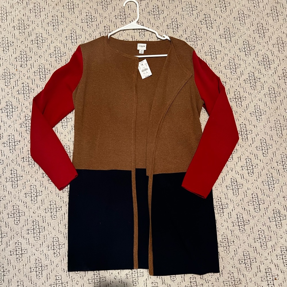 Open front multi colored long buttonless cardigan sweater. NWT, never worn!